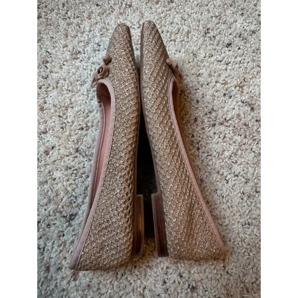 Vince Camuto Womens Glitter Mesh Square Toe Ballet Flats Rose Gold Bow Size 6.5M